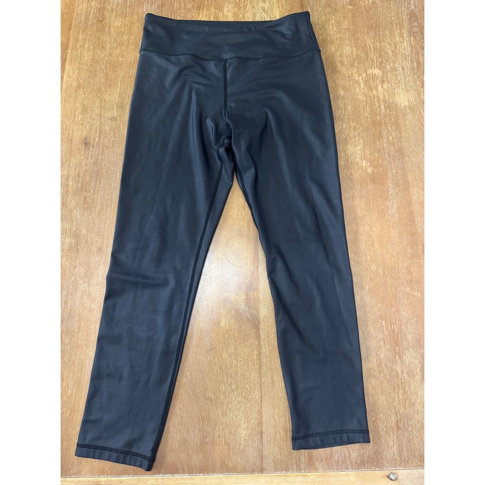 Zyia Active Black Metallic High Waisted Leggings Women 12 Cropped Tights